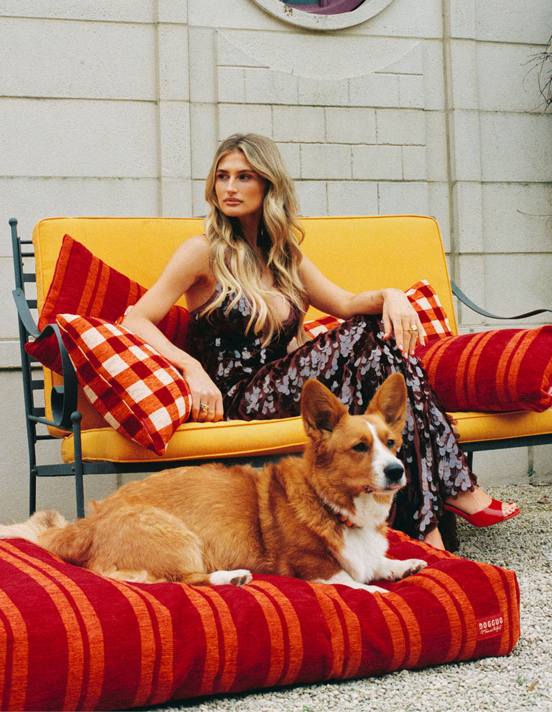 Stripe dog bed - red