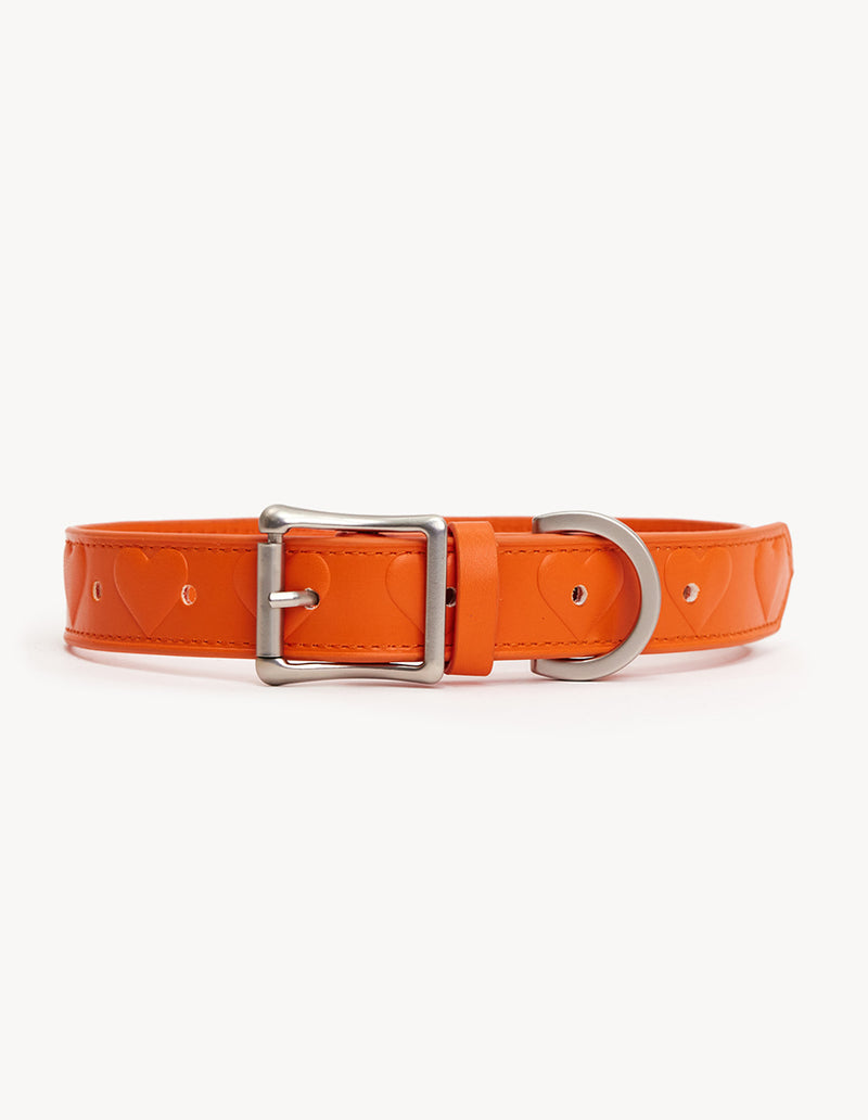 VEGAN LEATHER COLLAR - HEART - ORANGE