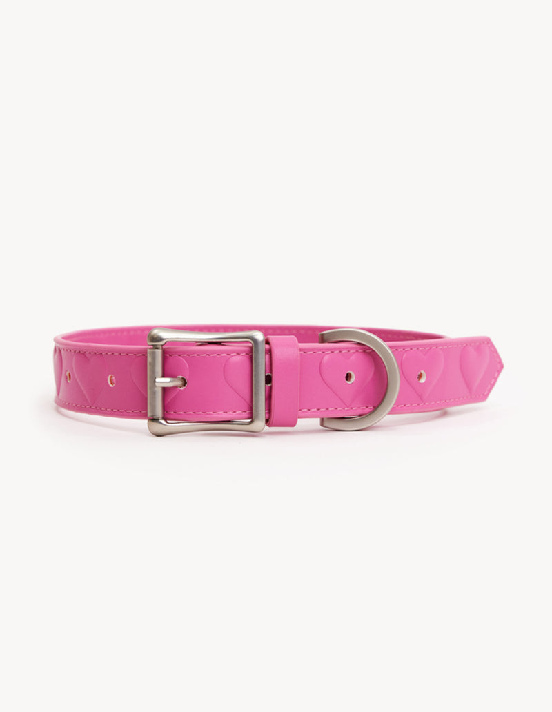 VEGAN LEATHER COLLAR - HEART - PINK
