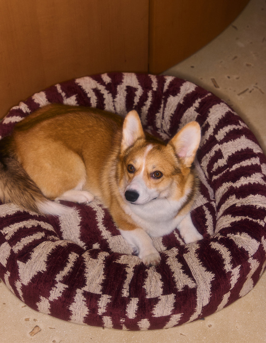 Ikat zigzag round dog bed