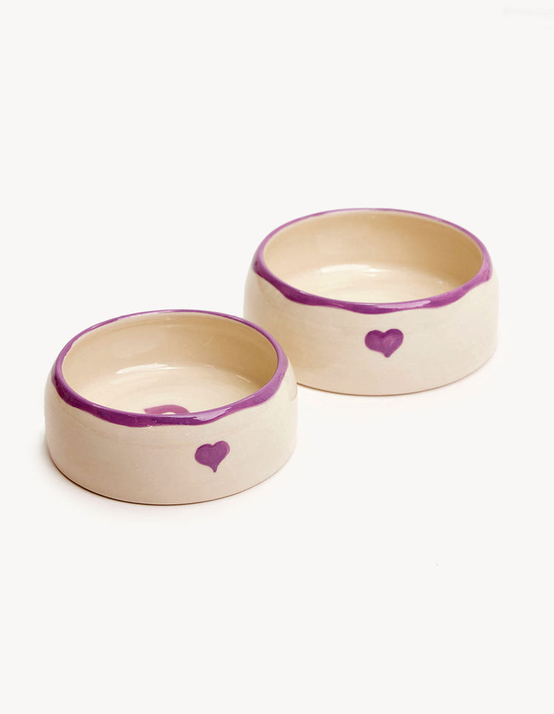 HEART DOGBOWL - PURPLE / SAND