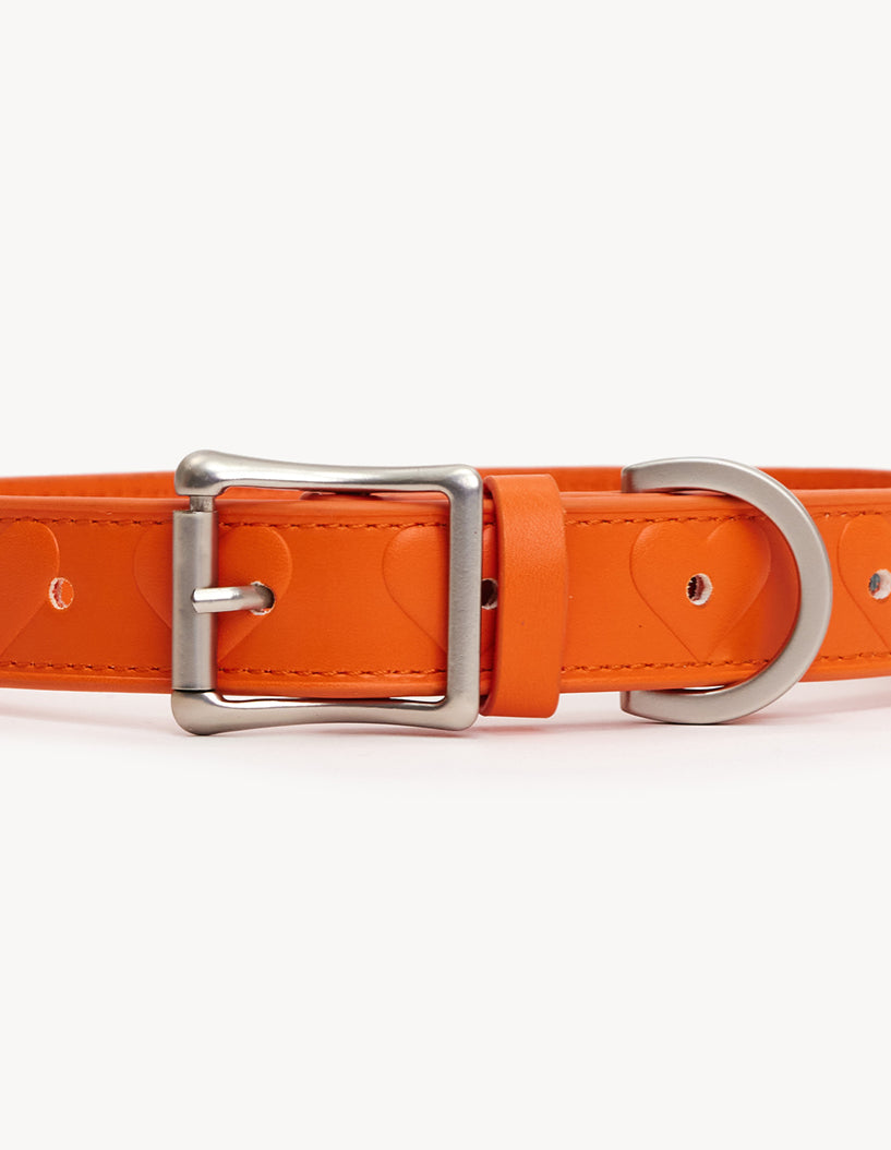 VEGAN LEATHER COLLAR - HEART - ORANGE