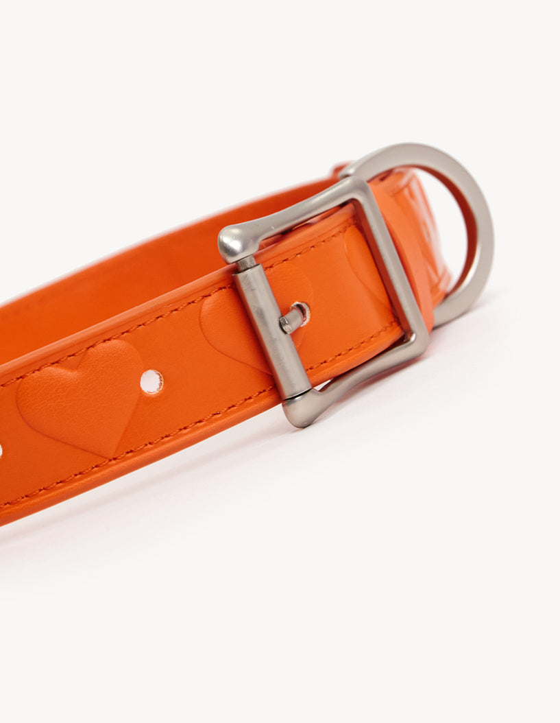 VEGAN LEATHER COLLAR - HEART - ORANGE