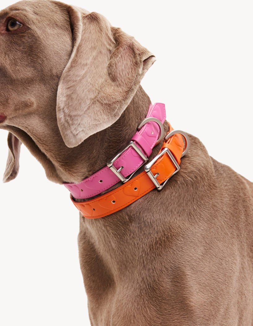 VEGAN LEATHER COLLAR - HEART - PINK