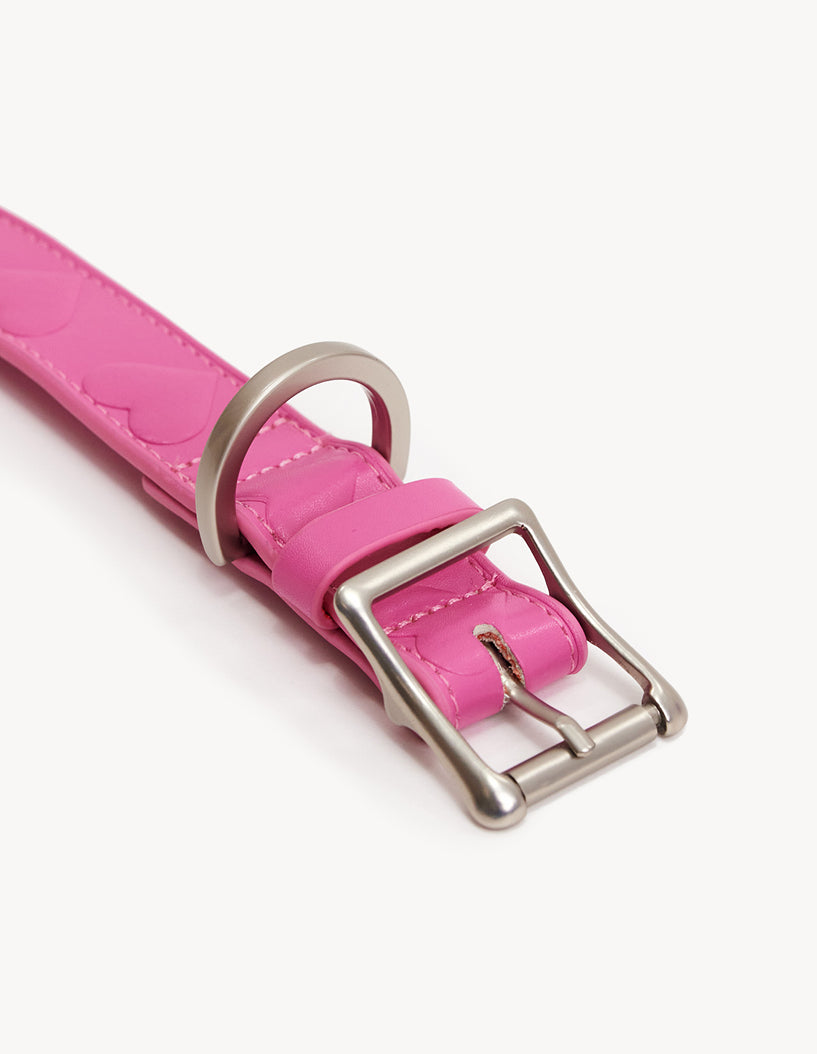 VEGAN LEATHER COLLAR - HEART - PINK